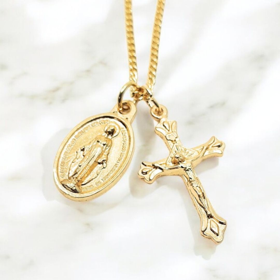 Miraculous Medal Necklace (Gold Tone)